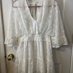 TCEC Cream Floral Swiss Dot Long Sleeve Tiered Dress